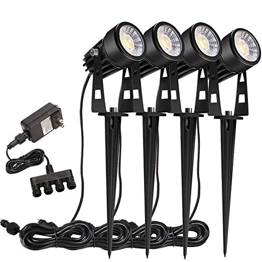 B-right 4 X 3W Outdoor Landscape Spotlights 4-in-1 Landscape Lighting with Stand Spike LED Pathway Lights 12V Low Voltage Waterproof for Lawn Patio Pathway Tree, Warm White, UL Plug