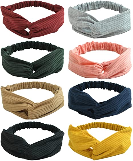 Women and Little Girl's Stretchy Headbands Teens Cross Hairband for Fashion Shampoo Sports 8 Pack
