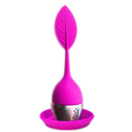 - New Colors - (Pink) FUGAMI Silicone Loose Leaf Tea Infuser Strainer with Resting Plate