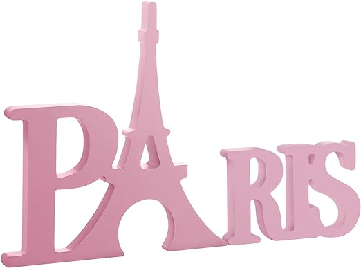Paris Wood Decor Paris Themed Bedroom Decor Paris Word Sign Eiffel Tower Wood Table sign Wooden Letters Table Decor for Girls Bedroom for Home Living Room Office Decoration Supplies (Pink)