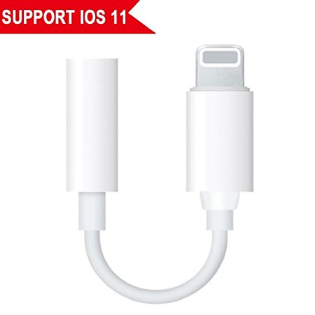 Lightning Jack Adapter, Lightning to 3.5 mm Headphone Jack Adapter Lightning Connector to 3.5mm AUX Audio Jack Earphone Extender Jack Stereo for iPhone X iPhone 7/7Plus iPhone 8/8Plus Support IOS 11