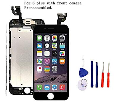 Screen Replacement Compatible with iPhone 6 Plus Full Assembly - LCD Touch Display Digitizer with Ear Speaker, Sensors and Front Camera, Fit Compatible with All iPhone 6 Plus (Black)