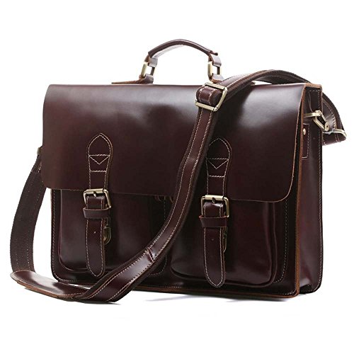 YAAGLE High Quality Handmade shoulder bags 100% Crazy horse HANDMADE Leather Men's Briefcase Handbag Messenger Bag Laptop Bag Cowboy,15.5"(39cm) L x 3"(7.6cm) D x 11.5"(29cm) H,Brown,YA05