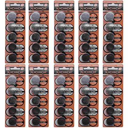 eCoreCell (50pcs) CR2430 5011LC 3V 3 Volt Lithium Single Use Non-rechargeable Button Coin Cell Battery
