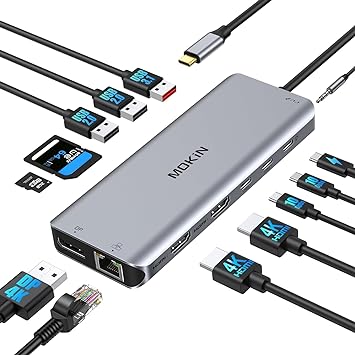 USB C Laptop Docking Station 3 Monitors, 13 in 1 USB C Hub Dual Monitor Multiport Adapter Dock with 2 HDMI, Displayport DP, 10Gbps USB A/C, 5 USB, Ethernet, 100W PD, SD/TF, Audio for Dell/HP/Lenovo