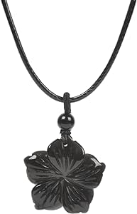 Hand Carved Healing Crystals Gemstone Hawaii Flower Pendant Hand Weaving Wax Rope Necklace 22 inch