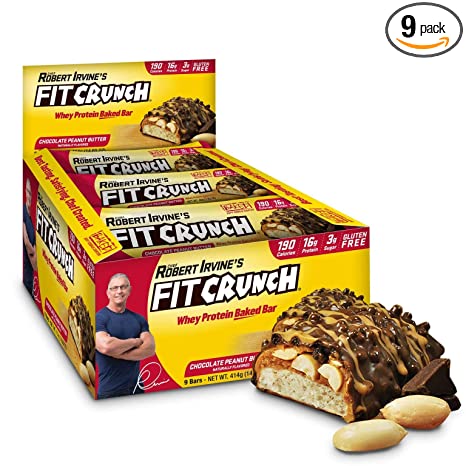 FITCRUNCH Snack Size Protein Bars, Designed by Robert Irvine, 6-Layer Baked Bar, 3g of Sugar, Gluten Free & Soft Cake Core (9 Bars, Chocolate Peanut Butter)