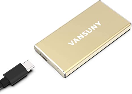 VANSUNY 250GB Portable External SSD, USB 3.1 540MB/s High-Speed Data Transfer, Metal Type-C Mini Portable External Solid State Drive for PC, Laptop, Phones and More (250GB, Gold)