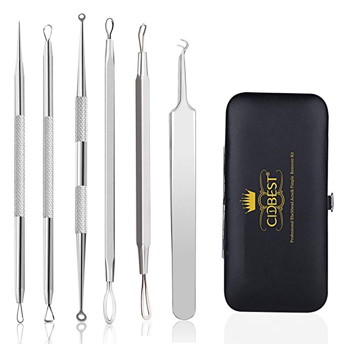 Blackhead Remover, Complete Extractor Tool For Pimple, Comedone, Blemish Removal. Professional Stainless Blackhead & Acne Remover Kit-6 Pcs