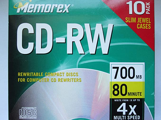 CD-RW 1x-4x, 80Min/700MB, Branded w/ Slim Jewel Cases, 10/PK, Sold as 1 Package