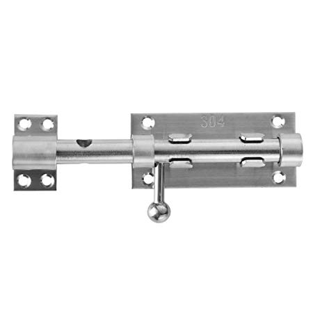 JQK Sliding Bolt Gate Latch, 6.6 Inch (Thick 2.4mm) Heavy Duty 304 Stainless Steel Barrel Bolt with Padlock Hole, Interior Door Latches Brushed Finish, DL300-BN