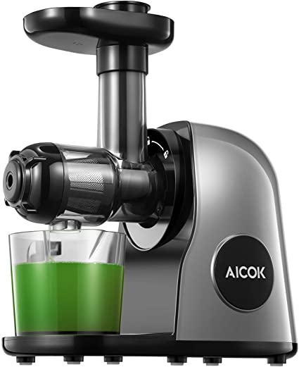 Juicer Machines, Aicok Slow Masticating Juicer Extractor Easy to Clean, Quiet Motor & Reverse Function, BPA-Free, Cold Press Juicer with Brush, Juice Recipes for Vegetables and Fruits, Galaxy Gray