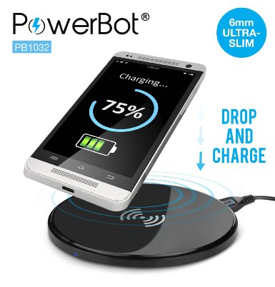 PowerBot PB1032 Ultra Slim Qi Enabled Wireless Travel Charger Inductive Charging Pad Station for Nexus 4  5  6  7 Nokia Lumia 928  920 HTC 8X  Droid DNA  Rzound Motorola Droid Maxx  Mini LG D1L  LTE2  G2  G3 and All Qi Enabled Devices Qi receiver not included