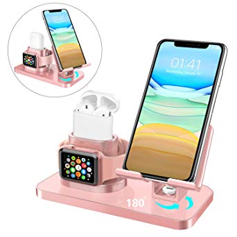 BENTOBEN 3 in 1 Charging Stand for Apple Watch(iWatch Series 5/4/3/2/1), Airpods, iPad Stand, iPhone Stand(11/XS MAX/XR/XS/8/8 Plus/7/7 Plus/6/6 Plus), Tablet Stand(Original Cable Required), Rose Gold