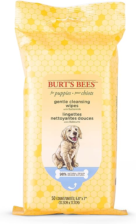 Burt's Bees for Pets Puppy Wipes | Puppy & Dog Wipes for Cleaning and Grooming | Tearless Solution Puppy Wipes | Cruelty Free, Sulfate & Paraben Free, pH Balanced for Dogs - Made in USA, 50 Count