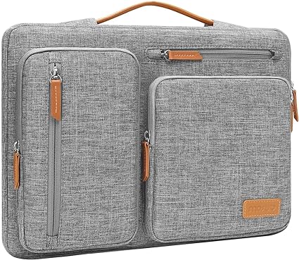 MOSISO 360 Protective Laptop Sleeve Compatible with MacBook Air 15 inch M2 A2941 2023/Pro 15 A1990 A1707,15 Surface Laptop 5/4/3,HP Stream 14 inch,Side Open Bag with 4 Zipper Pockets&Handle&Belt, Gray