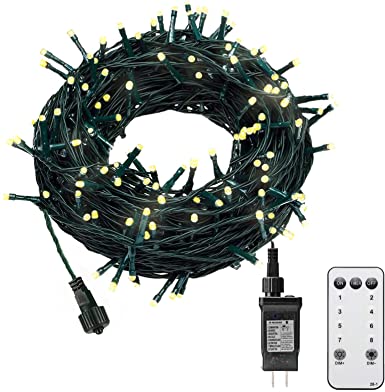 KINGSO 300 LED 105ft Christmas String Lights Outdoor Indoor Remote Control 8 Modes Memory Function for Christmas Party Garden End to End Connectable Waterproof IP65 (Warm White)