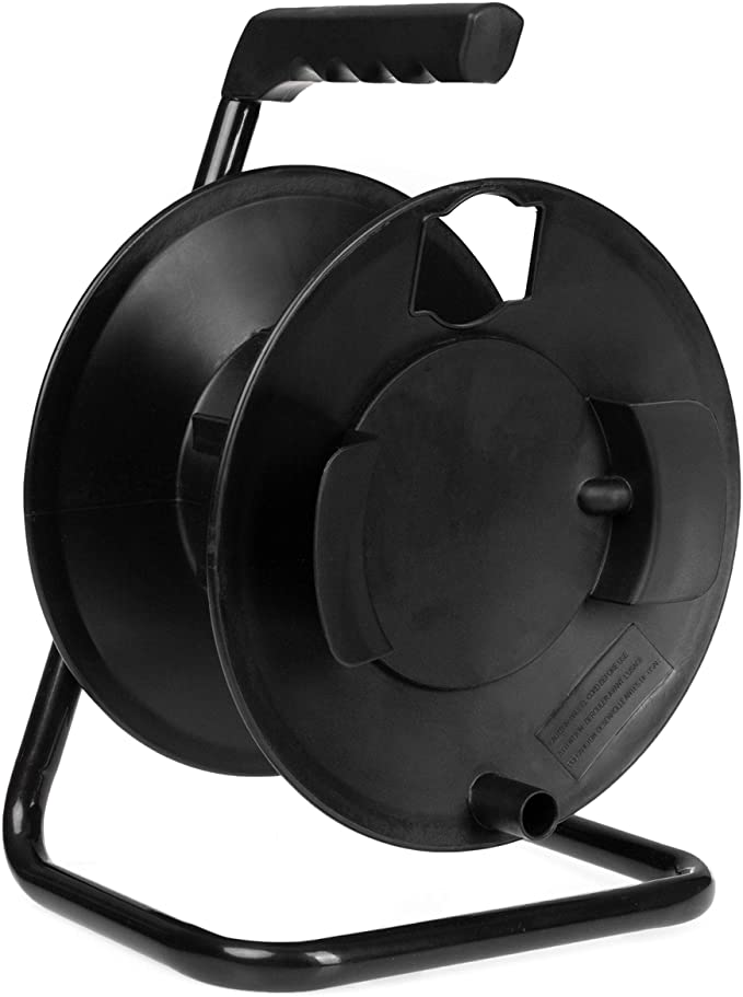 Extension Cord Storage Reel with Metal Stand, Black - Portable Cable Reel, Holds Up to 100 Ft of Electrical Cord, Hose, Rope or Christmas Lights