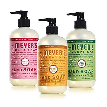 Mrs. Meyer's Clean Day Holiday Hand Soap Bundle (Peppermint, Iowa Pine, and Orange Clove) 12.5 Ounces each