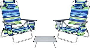 Giantex Folding Camping Chair 3 PCS Beach Chair and Aluminum Table Set, Patio Sling Chairs with 5 Adjustable Position, Backpack Lawn Chair for Fishing,Travelling Sunbathing Chairs Set