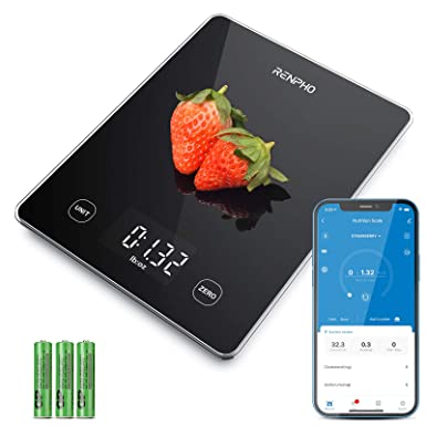 RENPHO Kitchen Scale 22lb/10kg Smart Food Scale, Digital Cooking Scale with Nutrition Calculator, Weight Grams and Ounces, LED Display for Cooking Baking Keto Marco Diet Weight Loss, Prep Meal, Glass