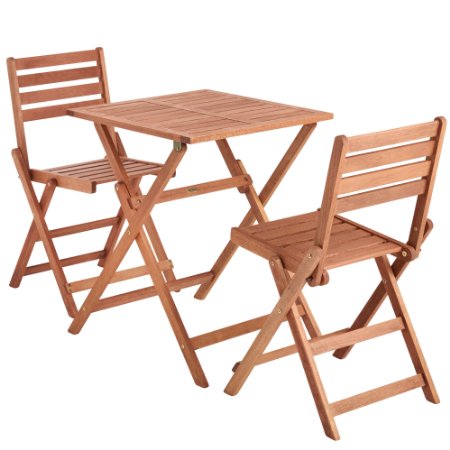 VonHaus Wooden Table and 2 Chair Garden Patio Furniture Set - 60 x 60cm - includes FREE 2 Year Extended Warranty