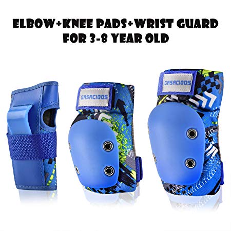 GASACIODS Kids/Child Sports Protective Gear,Colorful Shell Fabric Thickened Unzerbrechlich Design，Knee Pads Elbow Pads Wrist Guards Pads Set for Skateboard Inline Roller Skating Scooter Cycling Bike