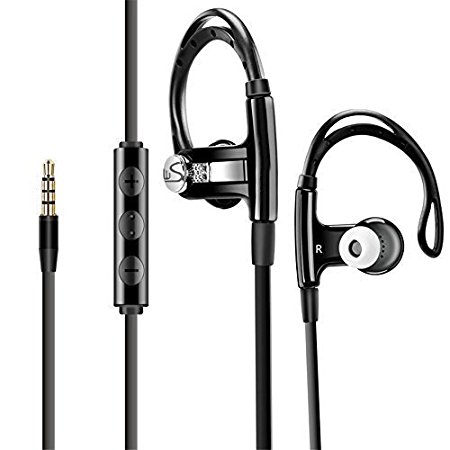 Equiper Sport Headphones 3.5mm Audio Jack DSP Noise Cancelling Sweatproof Headset Earphones With Mic For Runner Black