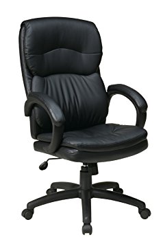Office Star High Back Thick Padded Contour Seat and Back with Padded Armrests Black Eco Leather, Executive Chair