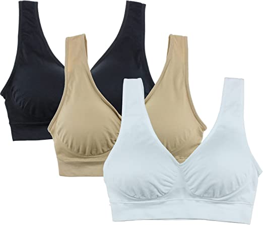 Cabales Women's Pull On Style Seamless Comfortable Wire-Free Yoga Bra with Removable Pads