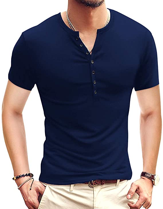 YTD Mens Casual Slim Fit Basic Henley Short/Long Sleeve Fashion T-Shirt