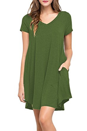 VOGRACE Womens T-shirt Dresses Short Sleeve Pockets Loose Summer Casual Dress