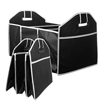 Car Trunk Cargo Organizer Heavy Duty Fabric Basket Foldable Storage Box with Handles Black Square Big Bag (50×32.5×32.5cm, Black)