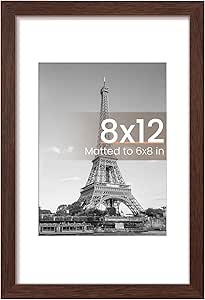 upsimples 8x12 Picture Frame, Display Pictures 6x8 with Mat or 8x12 Without Mat, Wall Hanging Photo Frame, Brown, 1 Pack