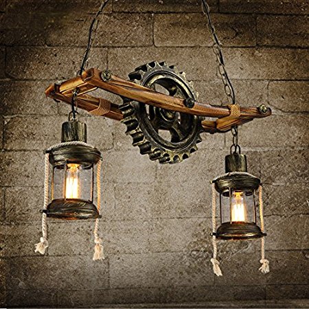 Retro Chandeliers 2 Lights/Glass Ball Lights/ Wood Pendent Light Lighting Fixture for Living Room / Hallway / Outdoors / Garage