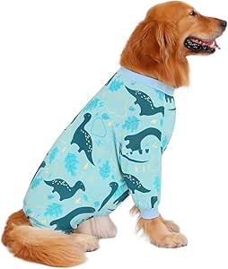 HDE Dog Pajamas One Piece Jumpsuit Lightweight Dog PJs Shirt for M-3XL Dogs Dinosaurs - 3XL