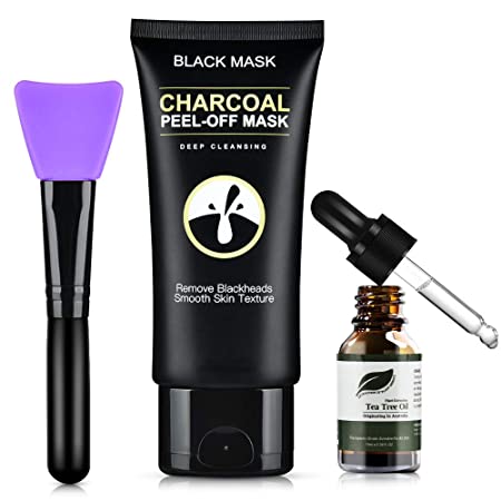 Charcoal Peel Off Face Mask HailiCare Blackhead Remover Face Mask 3 in 1 Purifying Peel Off Charcoal Mask with Tea Tree Serum and Brush for All Skin Types for Teens Men Women