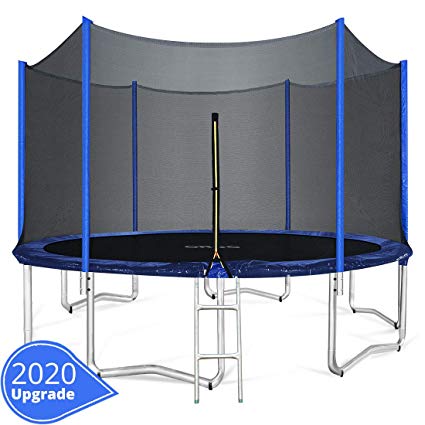 ORCC 15 14 12 10FT Kids Trampoline, TÜV Certificated Yard Trampoline with Enclosure Net Jumping Mat Spring Pad Wind Stakes Rain Cover and Pull T-Hook, Best Gift for Kids