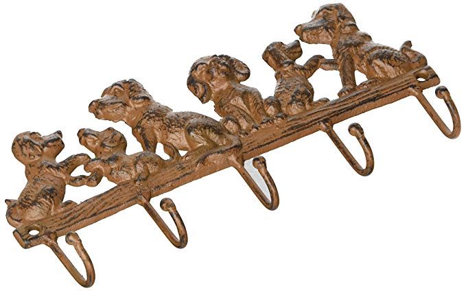 LuLu Decor, Cast Iron 5 Dog Key Hooks (Antique Brown)