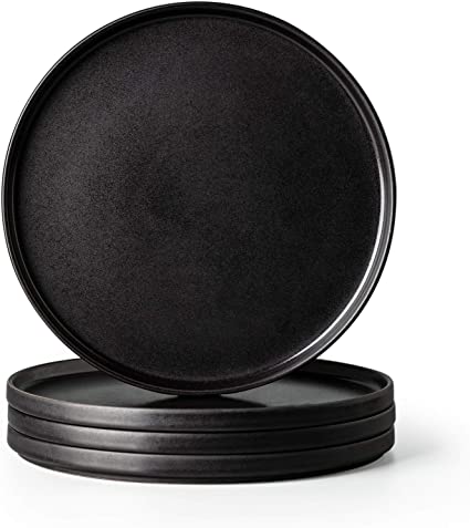 AmorArc Stoneware Dinner Plates Set of 4, 10.25 Inch Reactive Matte Glaze Ceramic Plates Set, Modern Dinnerware Dish set for Kitchen, Microwave, Dishwasher Safe, Scratch Resistant - Matte Black