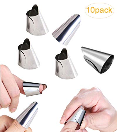 10 Pcs Adjustable Kitchen Cut Resistant Hand Finger Protector,Peelers for Nuts,Fruits,Seafood Sheller for Crab Legs, Lobster,Food Grade Stainless Steel Slice Cutter Safety Zesters for Kitchen Tool