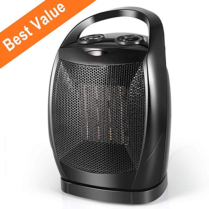 Space Heater, 1500W Quick Heat Ceramic Space Heater with Overheat Protection, Portable Electric Heater Fan with Carrying Handle