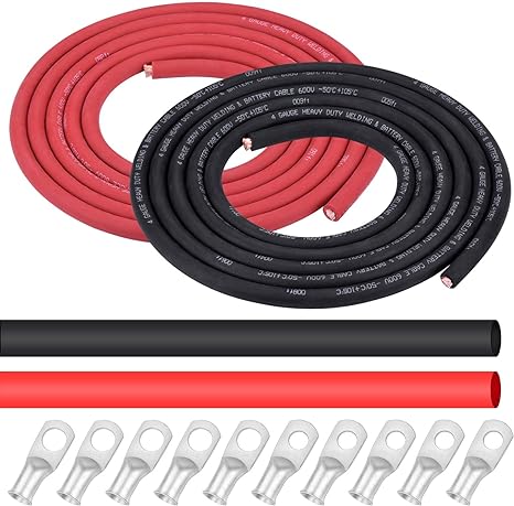 iGreely 4 AWG Gauge Wire Welding Battery Pure Copper Ultra Flexible Cable,10 Feet Black   10 Feet Red Oxygen Free Copper OFC Welding Cable and Lugs Terminal Connectors with Heat Shrink Tubing