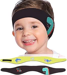 MoKo Bandeau de Natation Enfant, Requin Mignon Protection Auditive Bandeau d'Oreilles Enfants en Néoprène, Bandeau Sport Élastique Équipement Sport Nautique pour Âge 3-9 Enfants