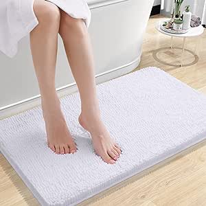 OLANLY Bathroom Rugs 24x16, Extra Soft Absorbent Chenille Bath Rugs, Non-Slip, Dry Quickly, Machine Washable, Bath Mats for Bathroom Floor, Tub and Shower, White