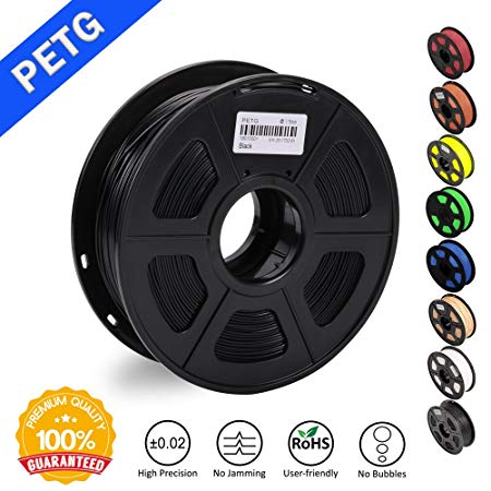 SUNLU 1.75mm PETG Black 3D Printer Filament, Dimensional Accuracy  /- 0.02mm, 2.2 LBS (1KG) Spool,1.75 mm PLA 3D Filament for Most 3D Printer & 3D Printing Pen, PETG Black