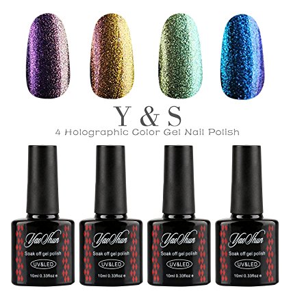 Y&S 4pcs Gel Nails Polish,Holographic Glitter Starry Galaxy Chameleon Colors Changes UV LED Nail Polish 10ml-003