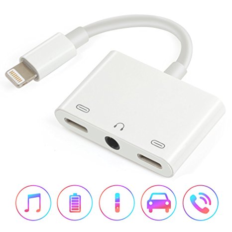 iPhone Adaptor, Lightning Splitter Adapter Dual Lightning & 3.5mm Headphone Jack, 3 in 1 Lightning Headphone Adapter for iPhone X/8/8 Plus/7/7 Plus/6/6 Plus (Support iOS 11/10)