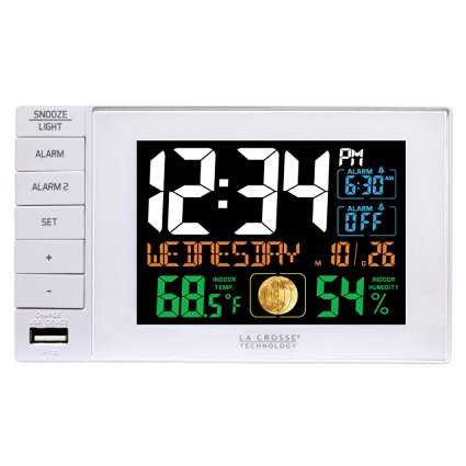 La Crosse Technology C87207 Color Dual Alarm Clock with USB Charging Port,