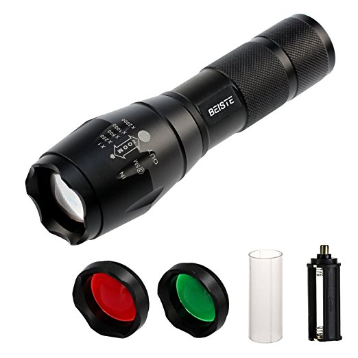 BEISTE Magnetic Professional Tactical Flashlight - Portable Handheld CREE Led Torch - White, Red and Green Ultra Bright 1000 Lumens ( Battery Not Included )